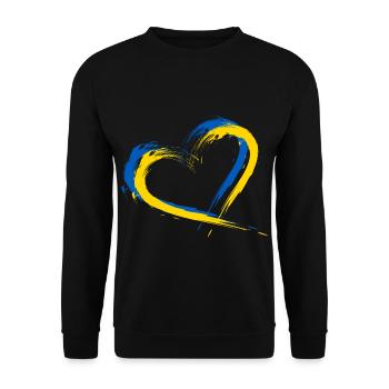 Herz Bürste Flagge der Ukraine Design Farbe Fahne - Unisex Pullover - Schwarz - Vorne - Alina (178cm) & Michal (187cm)