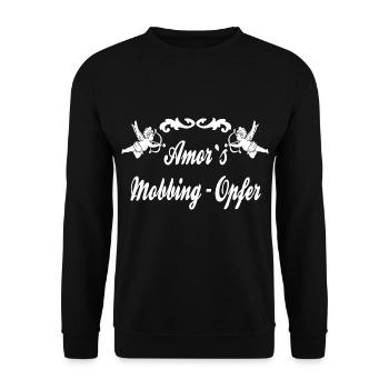 Amors Mobbing Opfer, Liebe, Liebeskummer Humor FUN - Unisex Pullover - Schwarz - Vorne - Alina (178cm) & Michal (187cm)