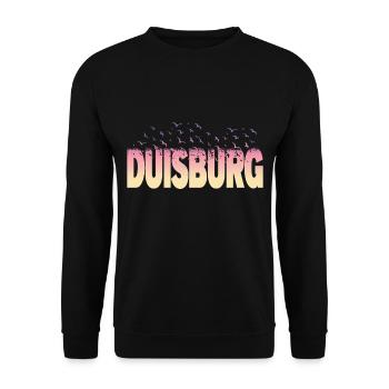 Duisburg Deutschland Stadt Schrift Vögel Skyline - Unisex Pullover - Schwarz - Vorne - Alina (178cm) & Michal (187cm)