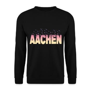 Aachen Germany City Font Birds Skyline - Unisex Sweatshirt - black - Front - Alina (178cm) & Michal (187cm)