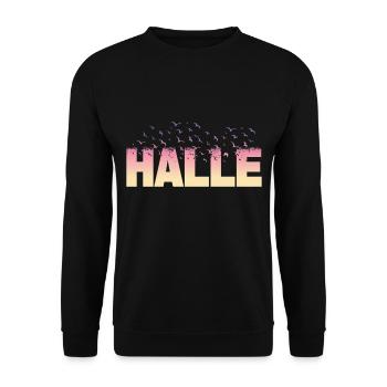 Hall Germany City Font Birds Skyline - Unisex Sweatshirt - black - Front - Alina (178cm) & Michal (187cm)