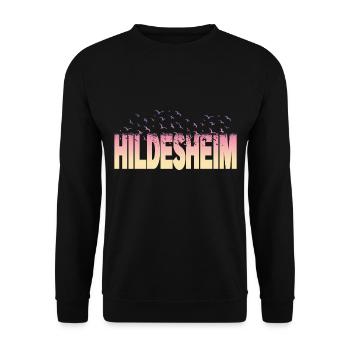 Hildesheim Deutschland Stadt Schrift Vögel Skyline - Unisex Pullover - Schwarz - Vorne - Alina (178cm) & Michal (187cm)