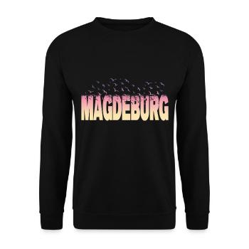 Magdeburg Deutschland Stadt Schrift Vögel Skyline - Unisex Pullover - Schwarz - Vorne - Alina (178cm) & Michal (187cm)