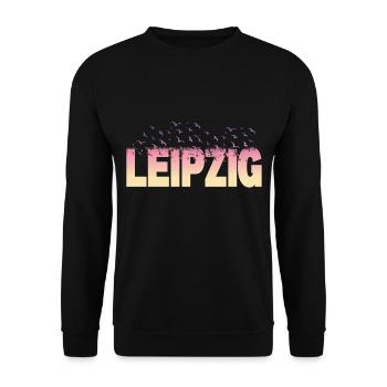 Leipzig Deutschland Stadt Schrift Vögel Skyline - Unisex Pullover - Schwarz - Vorne - Alina (178cm) & Michal (187cm)