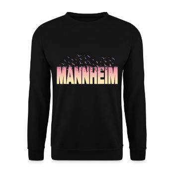 Mannheim Deutschland Stadt Schrift Vögel Skyline - Unisex Pullover - Schwarz - Vorne - Alina (178cm) & Michal (187cm)