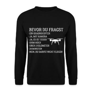 Drohnen Pilot FAQ Bevor du Fragst! - Unisex Pullover - Schwarz - Vorne - Alina (178cm) & Michal (187cm)
