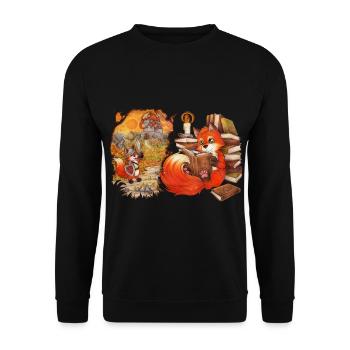 Niedlicher lesender Fuchs Geschenkidee Adventure - Unisex Pullover - Schwarz - Vorne - Alina (178cm) & Michal (187cm)