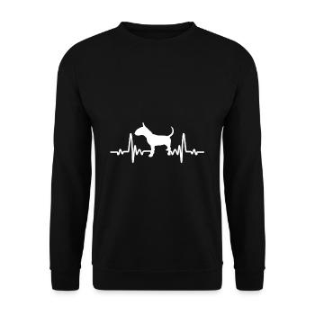 Herzschlag, Bullterrier, Hund, Geschenkidee - Unisex Pullover - Schwarz - Vorne - Alina (178cm) & Michal (187cm)