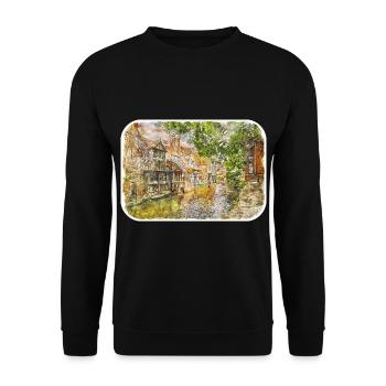 Bruges Belgique Aquarelle Esquisse Illustration - Sweat-shirt Unisexe - noir - Devant - Alina (178cm) & Michal (187cm)