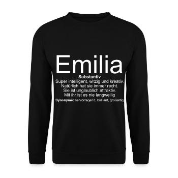 Name Definition Emilia - Unisex Pullover - Schwarz - Vorne - Alina (178cm) & Michal (187cm)