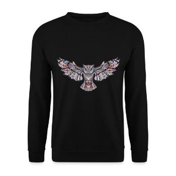Eule in Mosaik - Unisex Pullover - Schwarz - Vorne - Alina (178cm) & Michal (187cm)