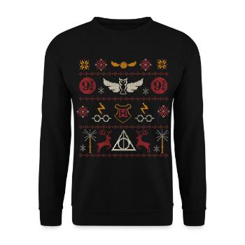 Harry Potter Ugly Christmas Sweater Design - Unisex Pullover - Schwarz - Vorne - Alina (178cm) & Michal (187cm)