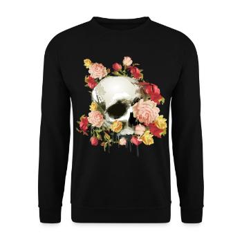 Crâne avec des roses - Sweat-shirt Unisexe - noir - Devant - Alina (178cm) & Michal (187cm)