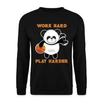 Work Hard play hard basketball Panda Tee. - Unisex Pullover - Schwarz - Vorne - Alina (178cm) & Michal (187cm)