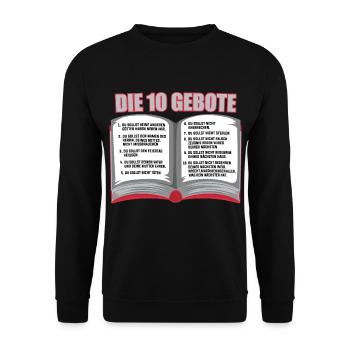 Die 10 Gebote der Bibel christlich und göttlich - Unisex Pullover - Schwarz - Vorne - Alina (178cm) & Michal (187cm)