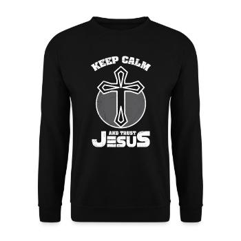 T-shirt à la mode restez calme et faites confiance à Jésus - Sweat-shirt Unisexe - noir - Devant - Alina (178cm) & Michal (187cm)