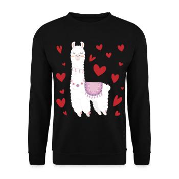 Valentine's Day Llama Alpaga Coeur Fille - Sweat-shirt Unisexe - noir - Devant - Alina (178cm) & Michal (187cm)