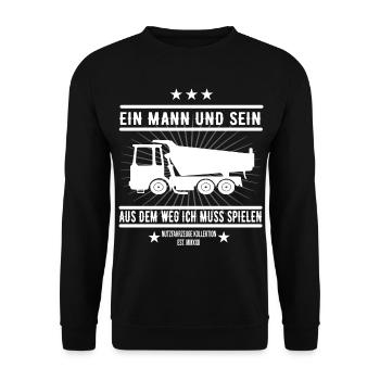 Ein Mann und sein Kipplater / Muldenkipper T-Shirt - Unisex Pullover - Schwarz - Vorne - Alina (178cm) & Michal (187cm)