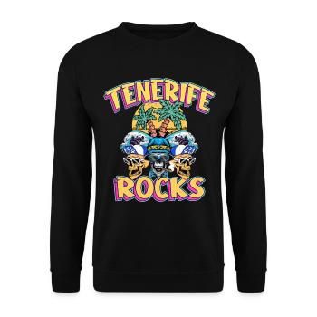 Teneriffa Sommer Sonne Strand Palmen Totenkopf - Unisex Pullover - Schwarz - Vorne - Alina (178cm) & Michal (187cm)