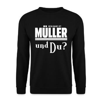 Mein Name ist Müller Nachname Geschenkidee - Unisex Pullover - Schwarz - Vorne - Alina (178cm) & Michal (187cm)