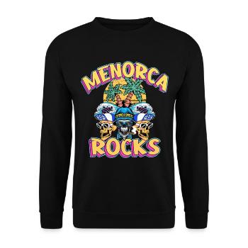 Menorca Sommer Sonne Strand Palmen Party Retro - Unisex Pullover - Schwarz - Vorne - Alina (178cm) & Michal (187cm)