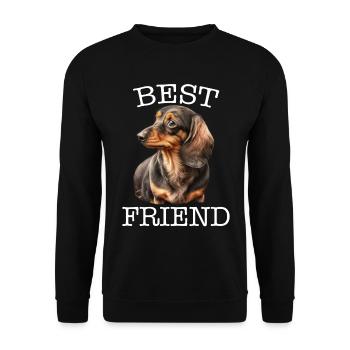 Mein Dackel ist mein Best Friend - Dackel T-Shirt - Unisex Pullover - Schwarz - Vorne - Alina (178cm) & Michal (187cm)
