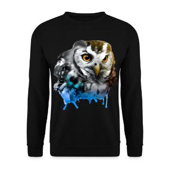 Bunte Eule - Unisex Pullover - Schwarz - Vorne - Alina (178cm) & Michal (187cm)