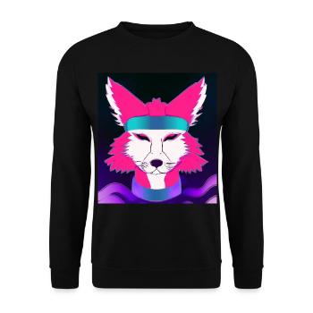 Kitsun Vaporwave Japanische Kami Vaporwave Kitsune - Unisex Pullover - Schwarz - Vorne - Alina (178cm) & Michal (187cm)