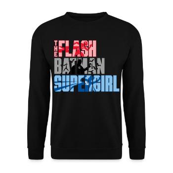 The Flash Écriture Avec Batman Et Supergirl - Sweat-shirt Unisexe - noir - Devant - Alina (178cm) & Michal (187cm)