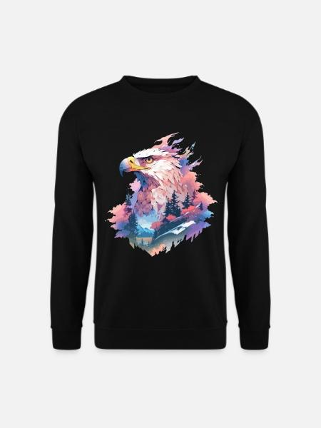 Adler Adlerkopf Natur Wildnis Wald Bäume Berge - Unisex Pullover - Schwarz
