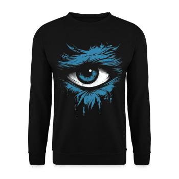 Das geheimnisvolle Auge. Ein Blick aus der Dunkelheit. - Unisex Pullover - Schwarz - Vorne - Alina (178cm) & Michal (187cm)
