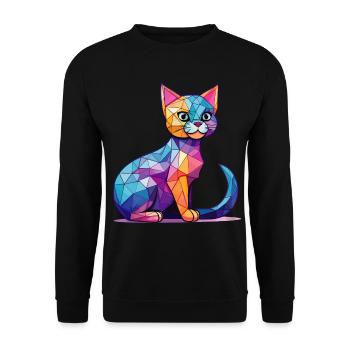 Eine geometrische Illustration mit einer kawaiianischen Katze - Unisex Pullover - Schwarz - Vorne - Alina (178cm) & Michal (187cm)