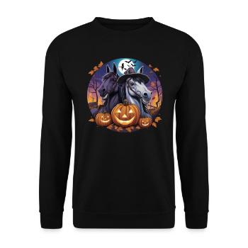 Drôles de chevaux d’Halloween fous - Sweat-shirt Unisexe - noir - Devant - Alina (178cm) & Michal (187cm)