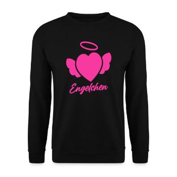 Engelchen mit Herz und Heiligenschein - Unisex Pullover - Schwarz - Vorne - Alina (178cm) & Michal (187cm)