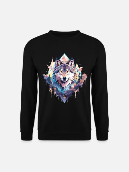 Wolf Wolfskopf Natur Wildnis Abenteuer Wald Kunst - Unisex Pullover - Schwarz