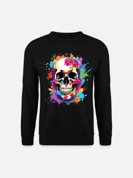 Colorful Skull with Flowers - Unisex Sweatshirt - black