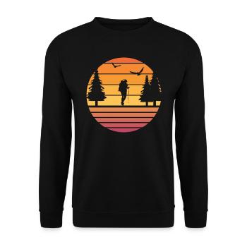 Retro Sonne Berge Wandern Klettern Natur - Unisex Pullover - Schwarz - Vorne - Alina (178cm) & Michal (187cm)