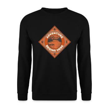 Adventure Begins Here Berge Wandern Klettern Natur - Unisex Pullover - Schwarz - Vorne - Alina (178cm) & Michal (187cm)