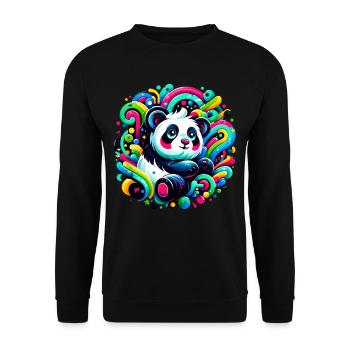 Bunter Panda - Unisex Pullover - Schwarz - Vorne - Alina (178cm) & Michal (187cm)