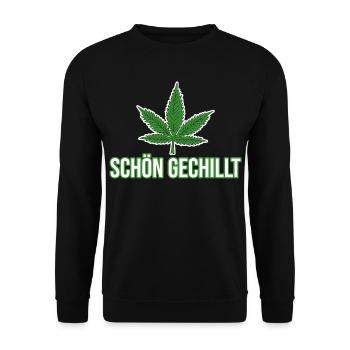 Hanfblatt - Schön gechillt - Unisex Pullover - Schwarz - Vorne - Alina (178cm) & Michal (187cm)