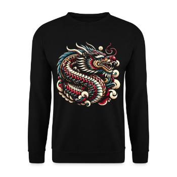 Majestätischer orientalischer Drache - Unisex Pullover - Schwarz - Vorne - Alina (178cm) & Michal (187cm)