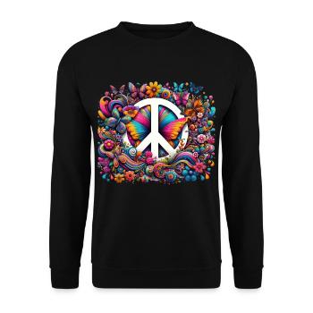 Friedliche Schmetterlingssymphonie - Unisex Pullover - Schwarz - Vorne - Alina (178cm) & Michal (187cm)