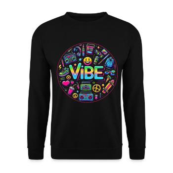Retro-Vibe: Neon Buzz - Unisex Pullover - Schwarz - Vorne - Alina (178cm) & Michal (187cm)