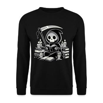 Grim Reaper Bookworm with Scythe - Unisex Sweatshirt - black - Front - Alina (178cm) & Michal (187cm)