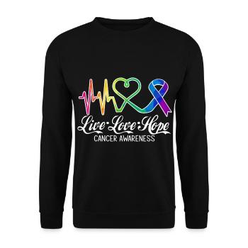 Live Love Hope Cancer Awareness Colorful Symbols - Unisex Sweatshirt - black - Front - Alina (178cm) & Michal (187cm)