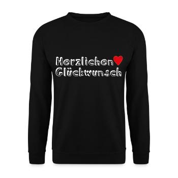 Herzlichen Glückwunsch Geschenkidee - Unisex Pullover - Schwarz - Vorne - Alina (178cm) & Michal (187cm)