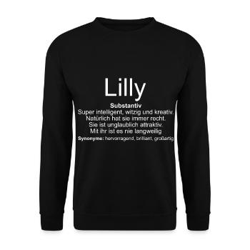 Name Definition Lilly - Unisex Pullover - Schwarz - Vorne - Alina (178cm) & Michal (187cm)