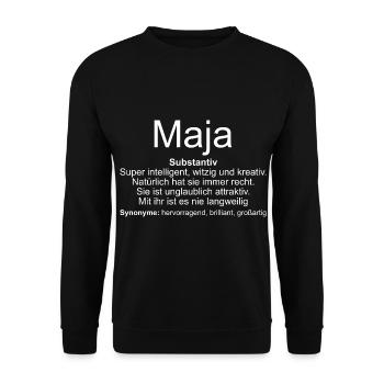 Name Definition Maja - Unisex Sweatshirt - black - Front - Alina (178cm) & Michal (187cm)