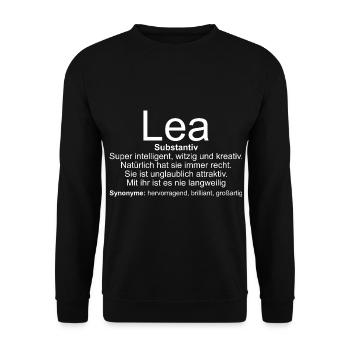 Name Definition Lea - Unisex Pullover - Schwarz - Vorne - Alina (178cm) & Michal (187cm)