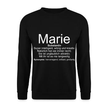 Name Definition Marie - Unisex Pullover - Schwarz - Vorne - Alina (178cm) & Michal (187cm)